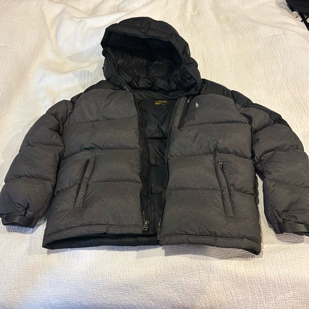 Youth Large Black & Grey Polo Ralph Lauren Puffer Coat Size Lg 14-16